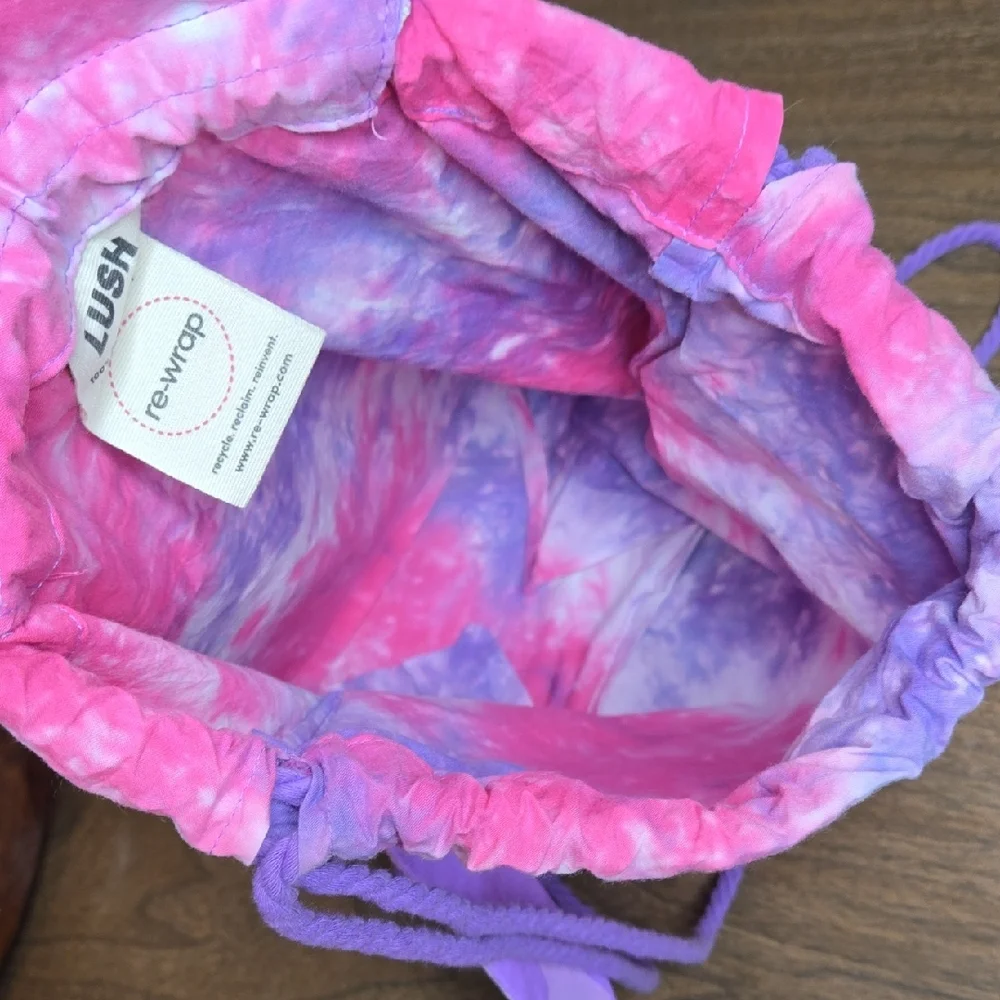 Lush Tie-Dye Sleepy Bear Drawstring Backpack Pink Purple Organic‎ Cotton 11